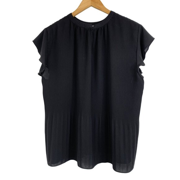 Adrianna Papell Womens Black Pleated Short Sleeve Blouse Top Size M Chiffon GUC - Picture 2 of 7